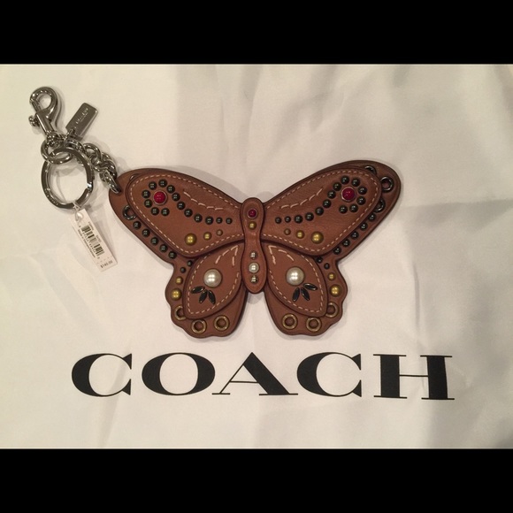 ✨NEW✨COACH Large Studded Leather Butterfly Bag Charm - Brown Saddle/Silver - Picture 2 of 14